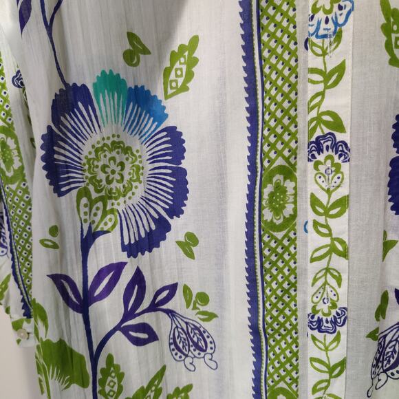 Haute Hippie Sz XS Green White Long Sleeve Floral Button Front Shirt Dress - Picture 4 of 10